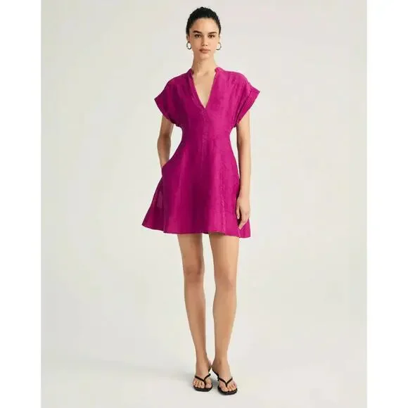 Derek Lam 10 Crosby Christina Short Sleeve Mini Dress in Hibiscus Purple NEW 4 S